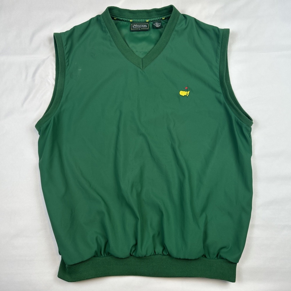 Masters Collection Golf Vest Mens Sz L Green V-Neck Windbreaker Pullover Preppy